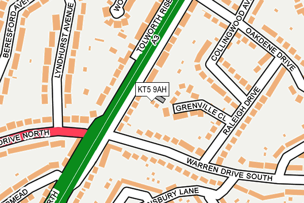 KT5 9AH map - OS OpenMap – Local (Ordnance Survey)
