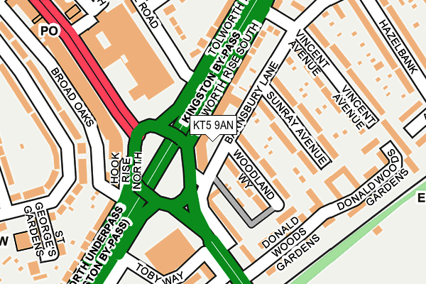 KT5 9AN map - OS OpenMap – Local (Ordnance Survey)