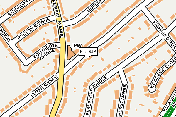 KT5 9JP map - OS OpenMap – Local (Ordnance Survey)