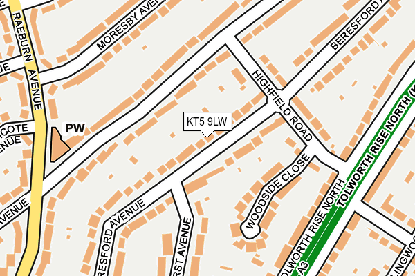 KT5 9LW map - OS OpenMap – Local (Ordnance Survey)