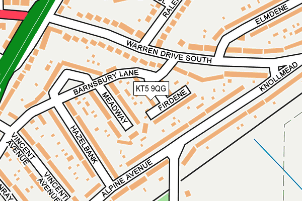 KT5 9QG map - OS OpenMap – Local (Ordnance Survey)