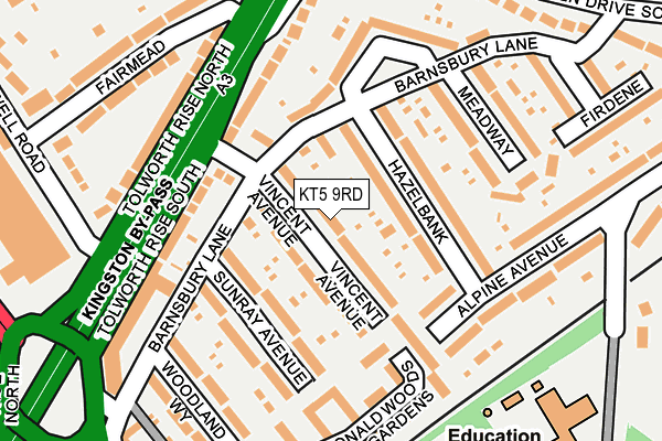 KT5 9RD map - OS OpenMap – Local (Ordnance Survey)