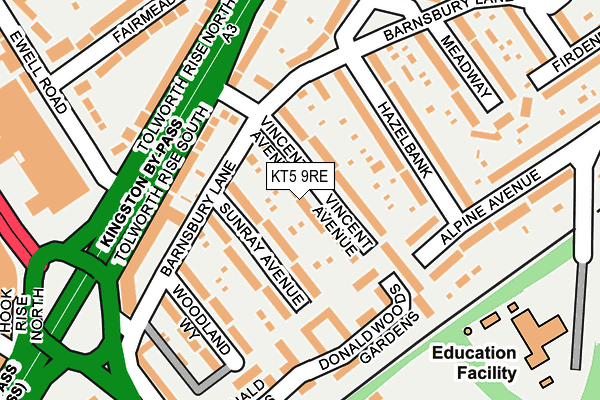 KT5 9RE map - OS OpenMap – Local (Ordnance Survey)