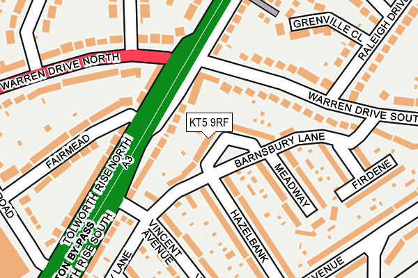 KT5 9RF map - OS OpenMap – Local (Ordnance Survey)