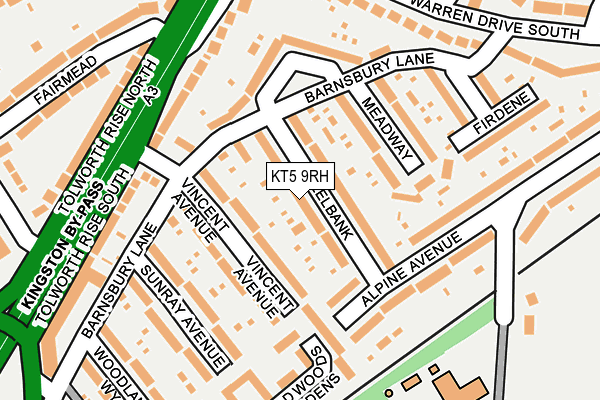 KT5 9RH map - OS OpenMap – Local (Ordnance Survey)