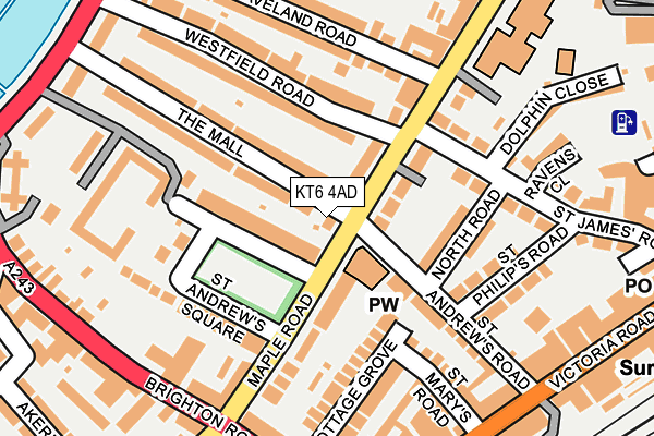 KT6 4AD map - OS OpenMap – Local (Ordnance Survey)