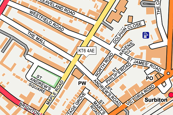 KT6 4AE map - OS OpenMap – Local (Ordnance Survey)