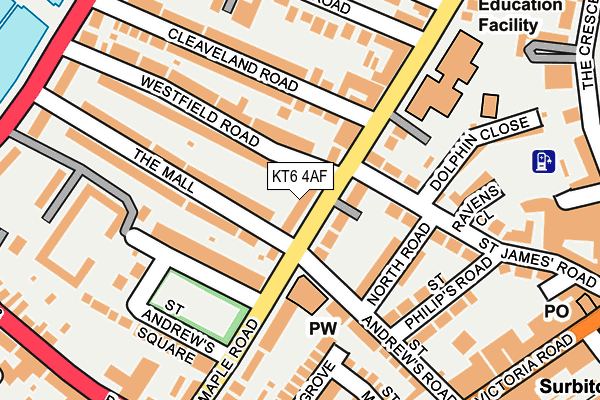 KT6 4AF map - OS OpenMap – Local (Ordnance Survey)