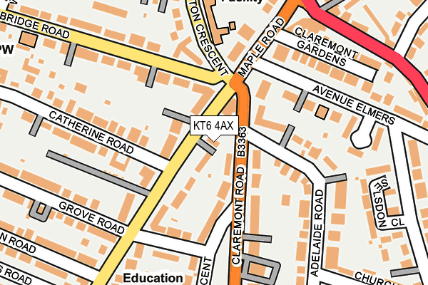 KT6 4AX map - OS OpenMap – Local (Ordnance Survey)