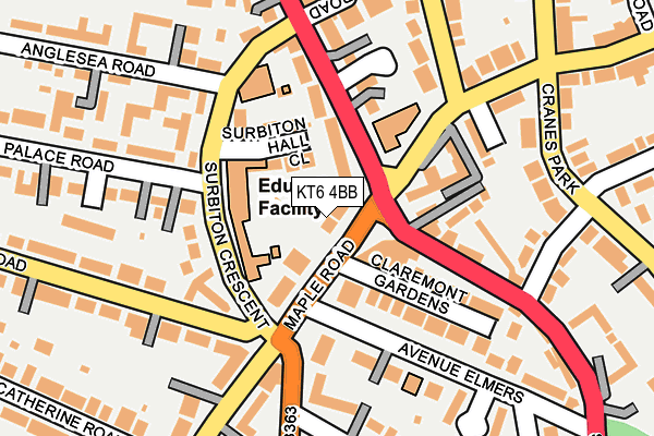 KT6 4BB map - OS OpenMap – Local (Ordnance Survey)