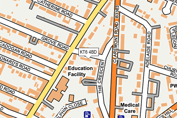 KT6 4BD map - OS OpenMap – Local (Ordnance Survey)