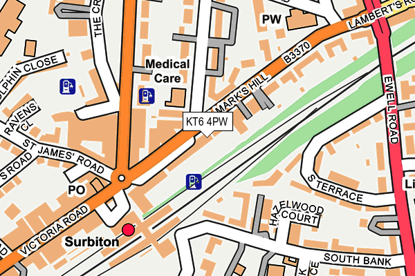 KT6 4PW map - OS OpenMap – Local (Ordnance Survey)