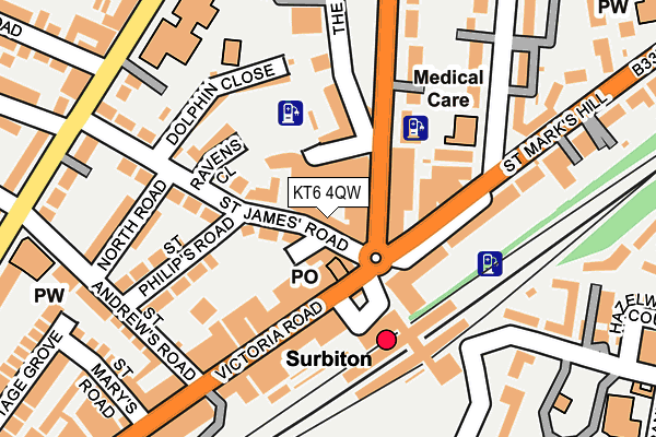 KT6 4QW map - OS OpenMap – Local (Ordnance Survey)