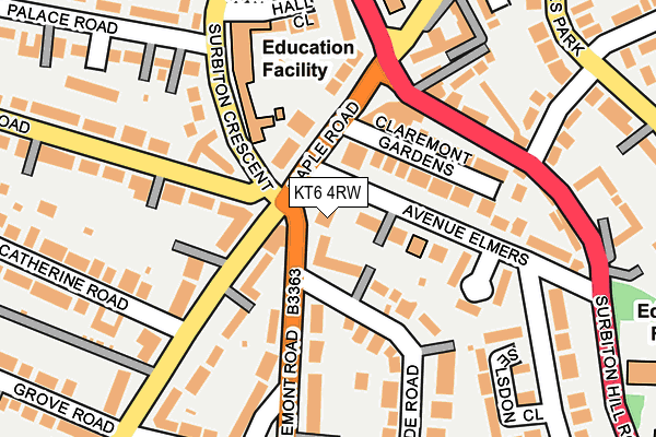 KT6 4RW map - OS OpenMap – Local (Ordnance Survey)