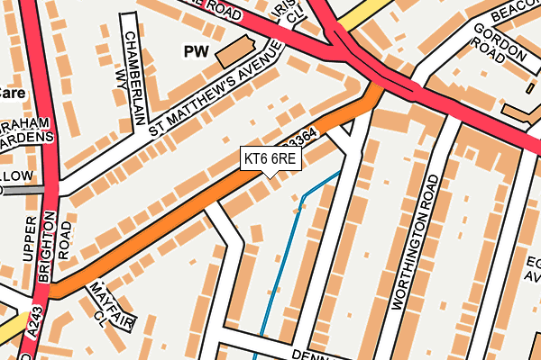 KT6 6RE map - OS OpenMap – Local (Ordnance Survey)