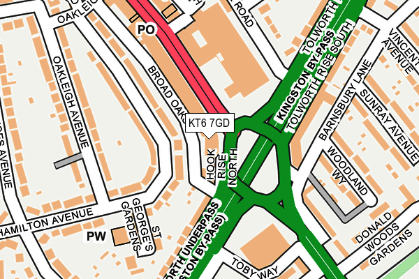 KT6 7GD map - OS OpenMap – Local (Ordnance Survey)