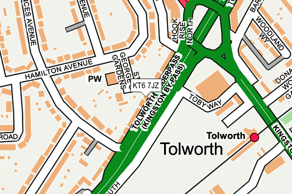 KT6 7JZ map - OS OpenMap – Local (Ordnance Survey)