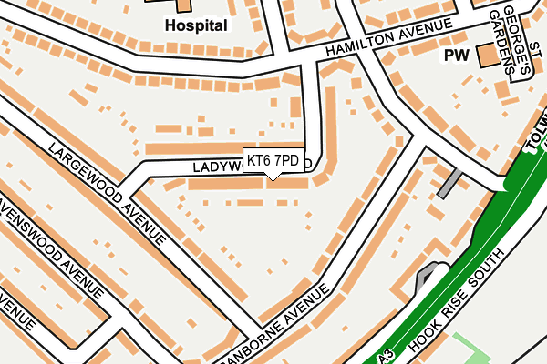 KT6 7PD map - OS OpenMap – Local (Ordnance Survey)