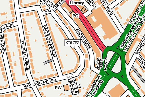 KT6 7PZ map - OS OpenMap – Local (Ordnance Survey)