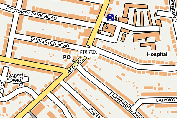 KT6 7QX map - OS OpenMap – Local (Ordnance Survey)