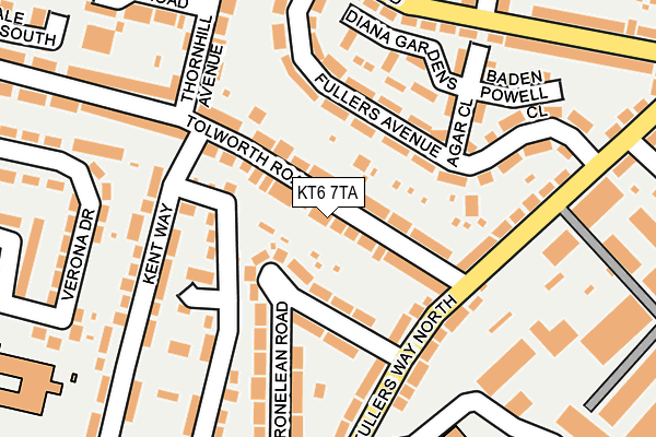 KT6 7TA map - OS OpenMap – Local (Ordnance Survey)