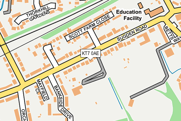 KT7 0AE map - OS OpenMap – Local (Ordnance Survey)