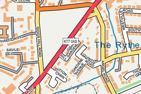 KT7 0AS map - OS OpenMap – Local (Ordnance Survey)