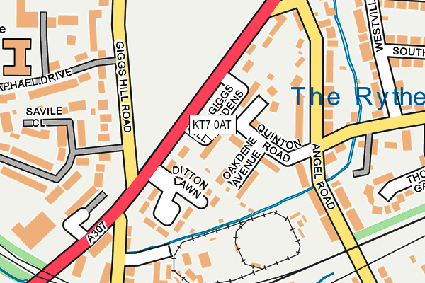 KT7 0AT map - OS OpenMap – Local (Ordnance Survey)