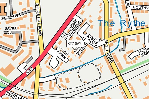 KT7 0AY map - OS OpenMap – Local (Ordnance Survey)