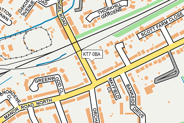 KT7 0BA map - OS OpenMap – Local (Ordnance Survey)