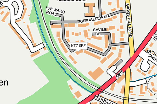 KT7 0BF map - OS OpenMap – Local (Ordnance Survey)