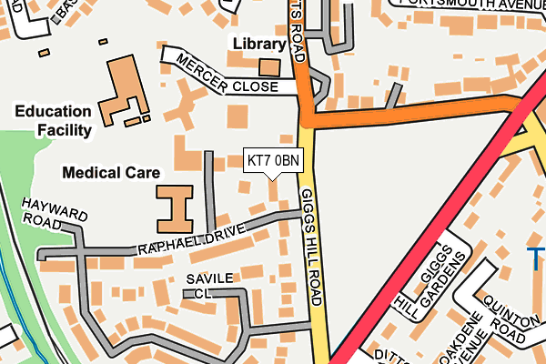 KT7 0BN map - OS OpenMap – Local (Ordnance Survey)