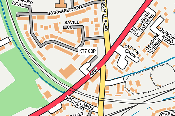 KT7 0BP map - OS OpenMap – Local (Ordnance Survey)
