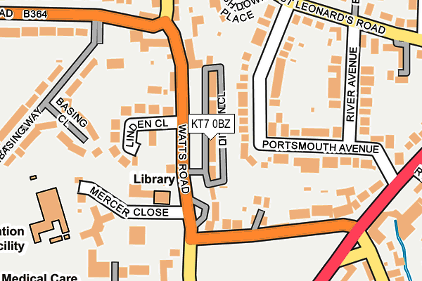 KT7 0BZ map - OS OpenMap – Local (Ordnance Survey)