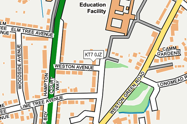 KT7 0JZ map - OS OpenMap – Local (Ordnance Survey)