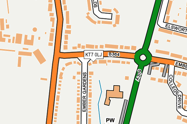 KT7 0LJ map - OS OpenMap – Local (Ordnance Survey)