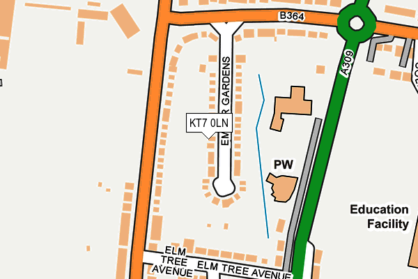 KT7 0LN map - OS OpenMap – Local (Ordnance Survey)