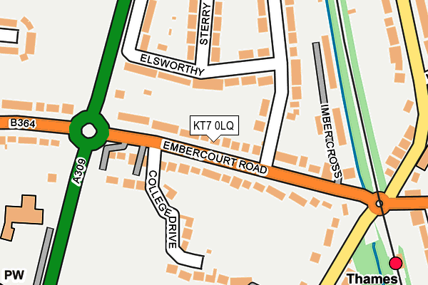 KT7 0LQ map - OS OpenMap – Local (Ordnance Survey)