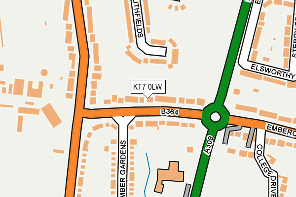 KT7 0LW map - OS OpenMap – Local (Ordnance Survey)