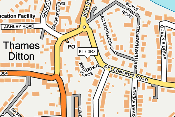 KT7 0RX map - OS OpenMap – Local (Ordnance Survey)