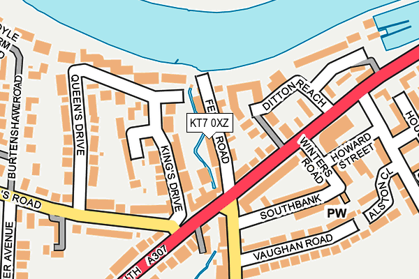 KT7 0XZ map - OS OpenMap – Local (Ordnance Survey)