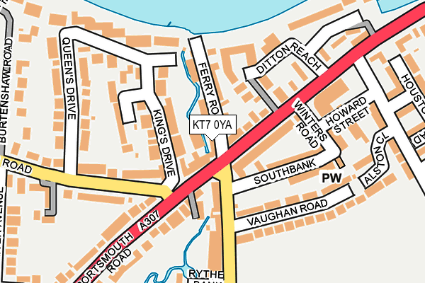 KT7 0YA map - OS OpenMap – Local (Ordnance Survey)