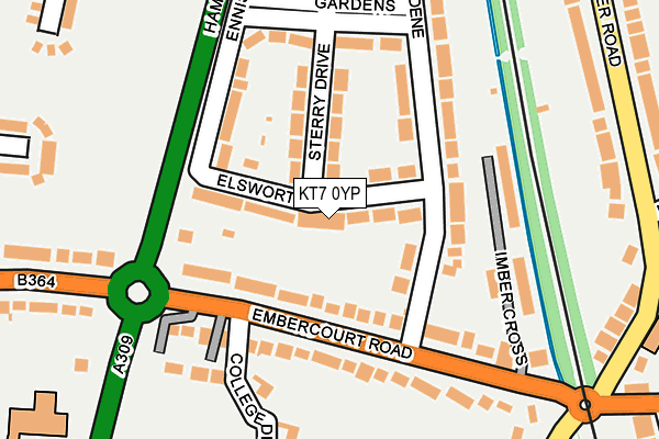 KT7 0YP map - OS OpenMap – Local (Ordnance Survey)