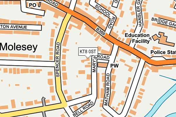 KT8 0ST map - OS OpenMap – Local (Ordnance Survey)