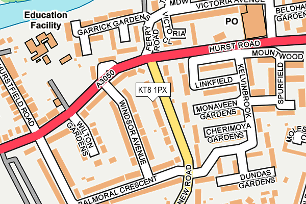 KT8 1PX map - OS OpenMap – Local (Ordnance Survey)