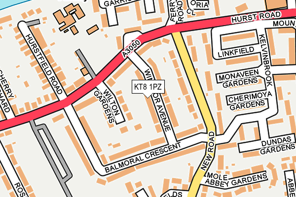 KT8 1PZ map - OS OpenMap – Local (Ordnance Survey)