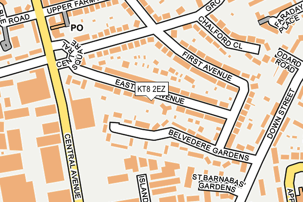 KT8 2EZ map - OS OpenMap – Local (Ordnance Survey)