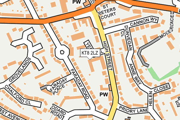 KT8 2LZ map - OS OpenMap – Local (Ordnance Survey)