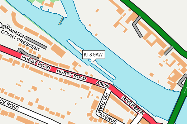 KT8 9AW map - OS OpenMap – Local (Ordnance Survey)