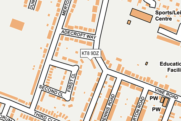 KT8 9DZ map - OS OpenMap – Local (Ordnance Survey)
